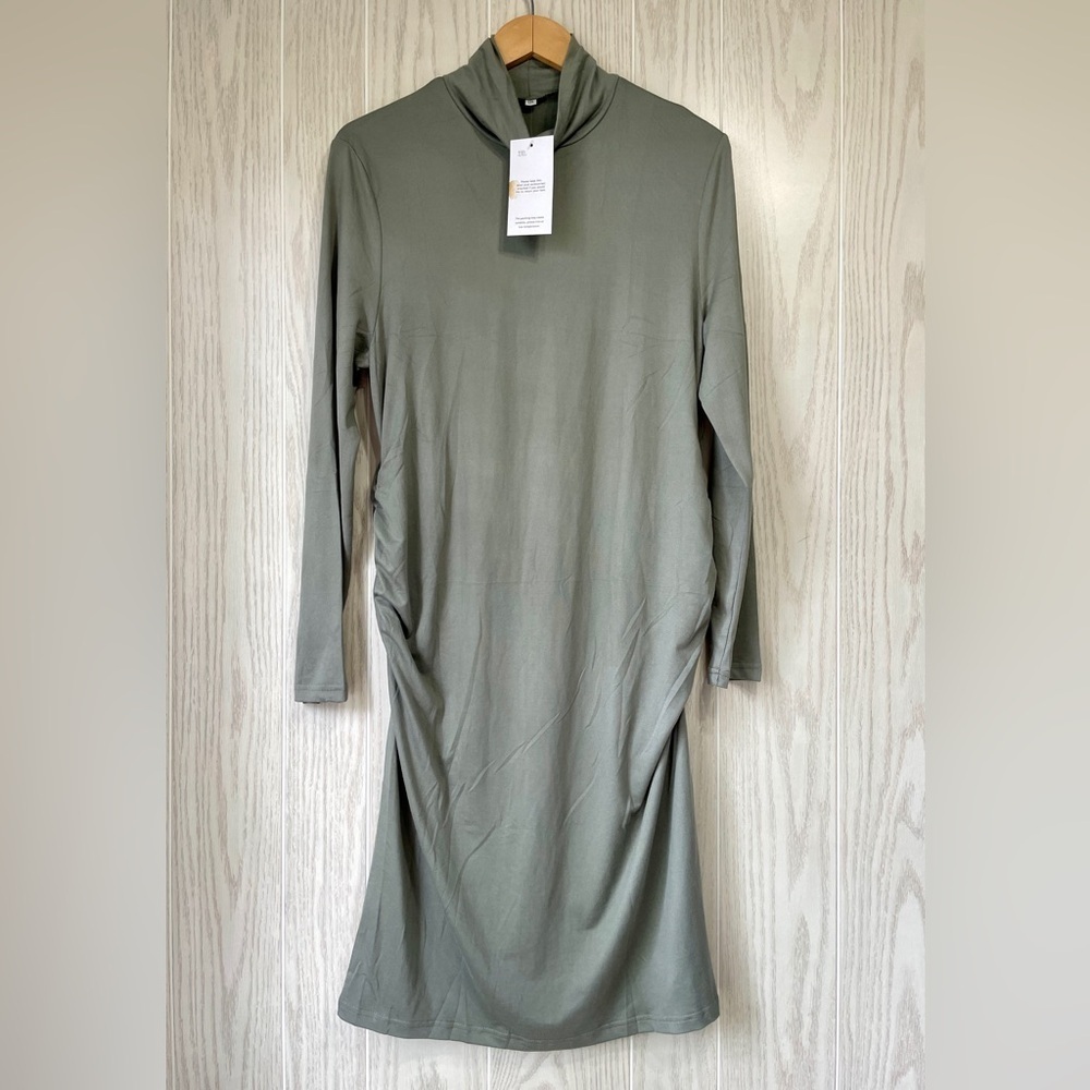 Unbranded New Olive Ruched Side Maternity Fitted Dress Size 2XL